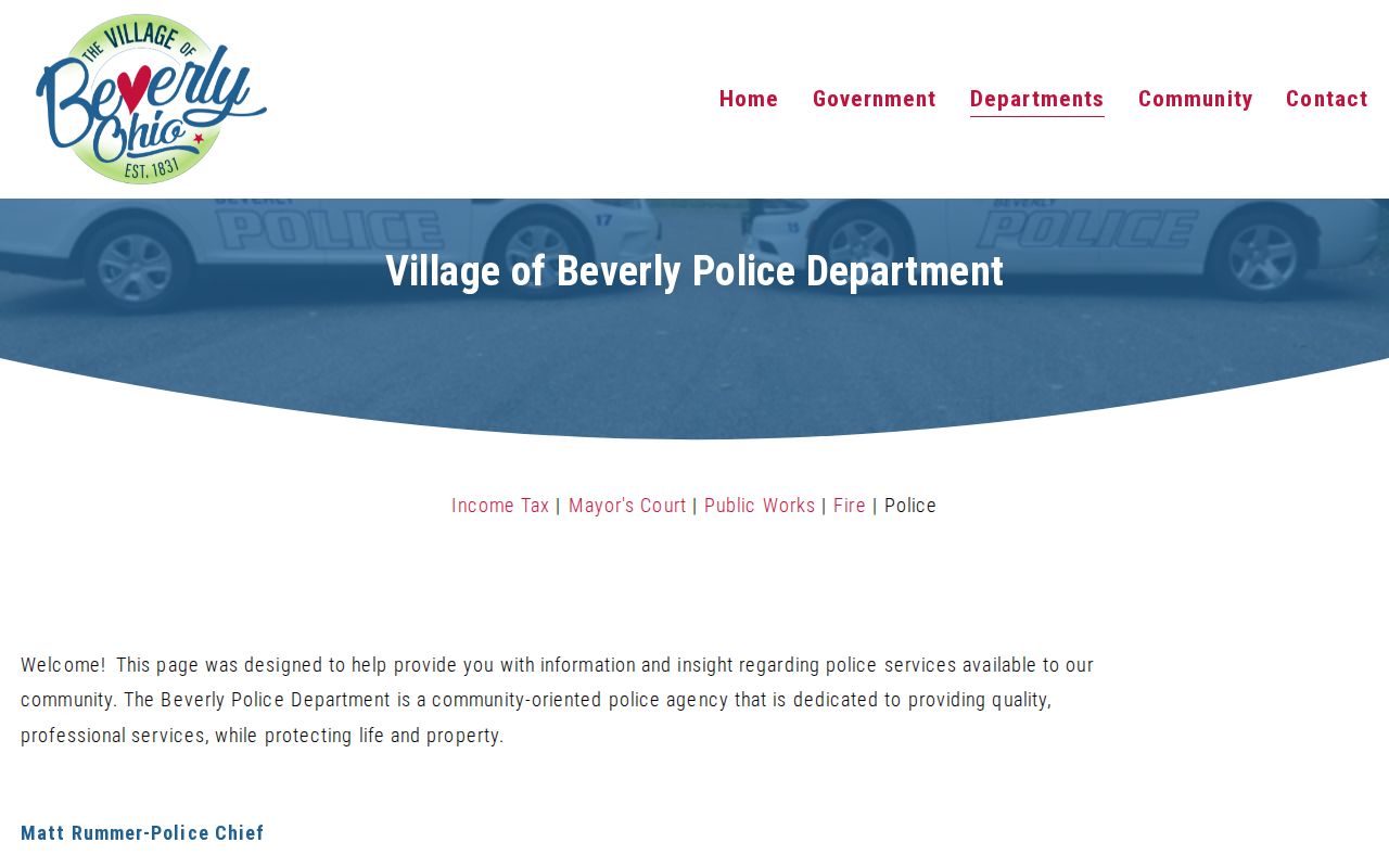 Beverly Police Department page with department and police-report request information