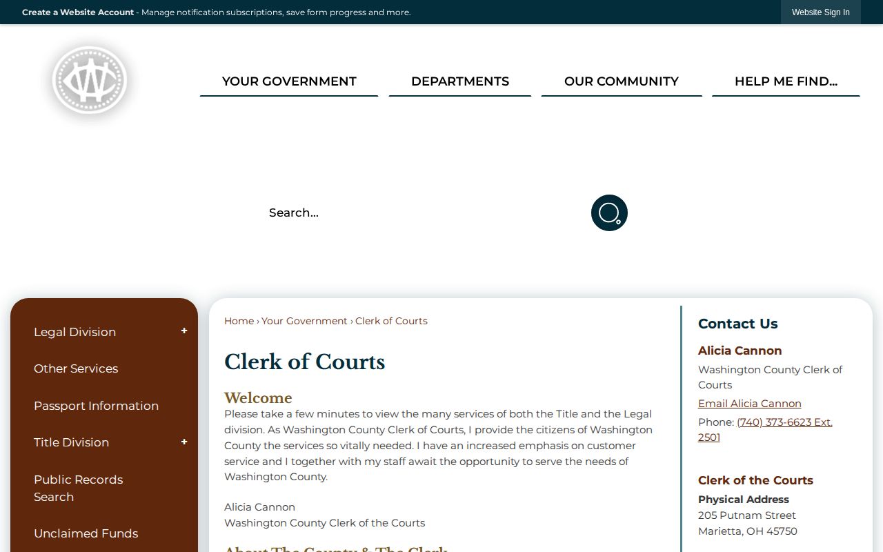 Washington County court record source after a booking