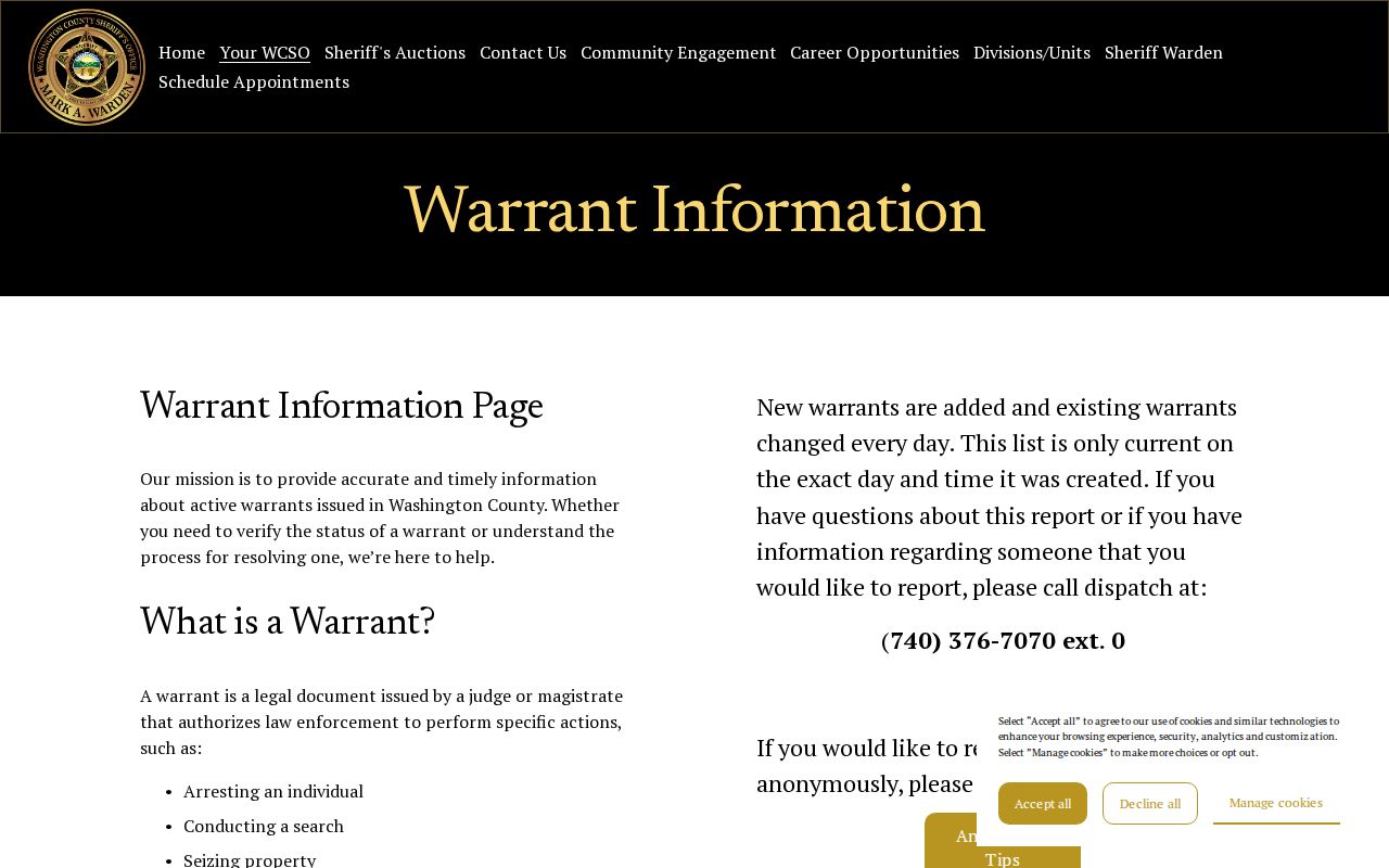 Washington County warrant information page for official wanted fugitive records